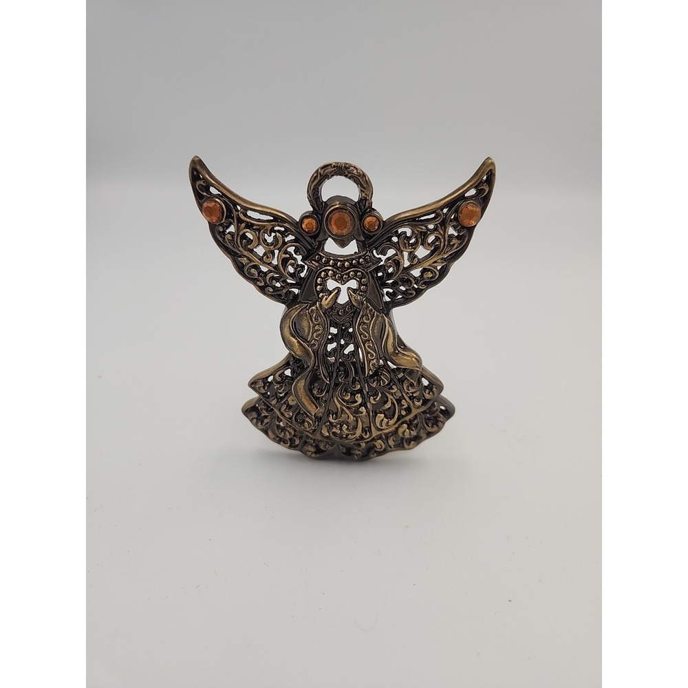 Brass Angel Tea Light Holder With Amber Stones
